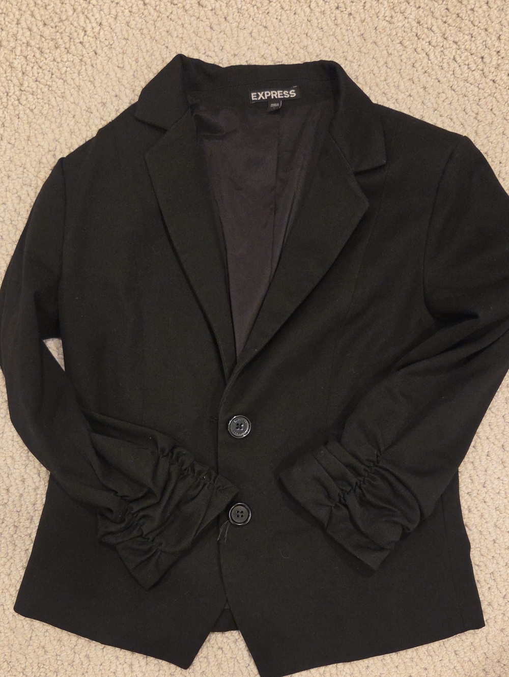 Express Black Ruched-Sleeve Single-Breast Blazer